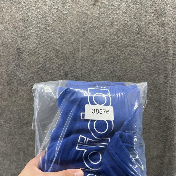 Adidas Sweatshirt Hoodie Mens Medium Blue 3 Stripes Big Logo Pullover Athletic - Picture 12 of 12